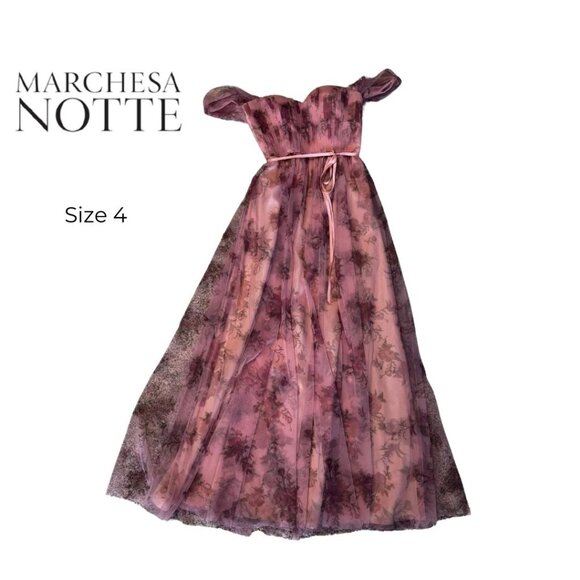 Marchesa Notte (Bridesmaid) Blush Floral Tulle Gown - Picture 2 of 13